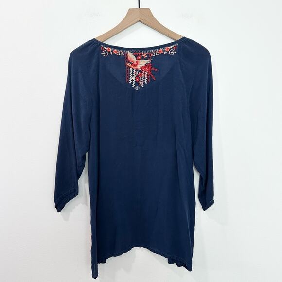 Johnny Was Olivia Blouse Blue Embroidered Bird Floral size Medium - Picture 2 of 5